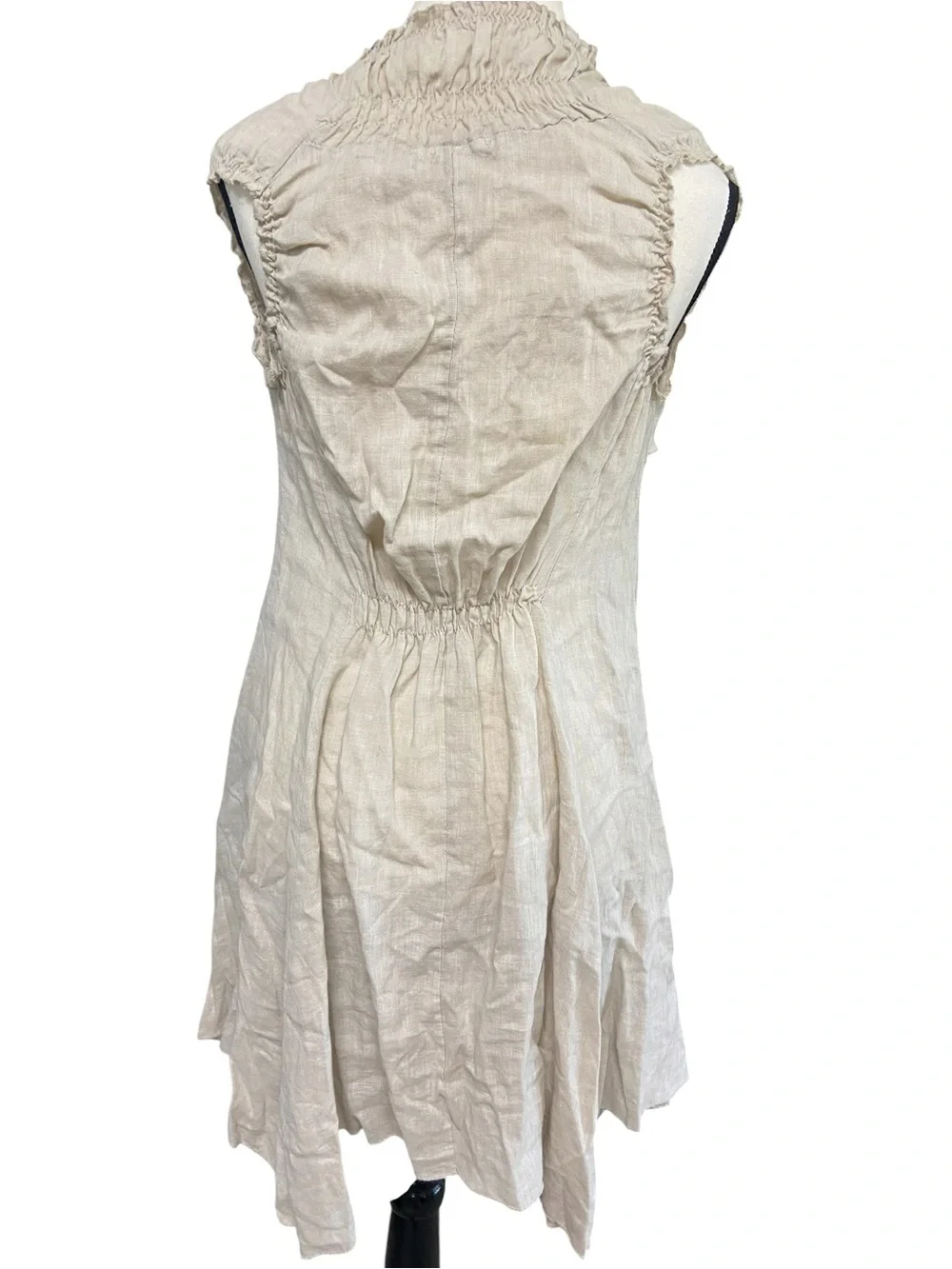 NYLL Italia 100% Linen Parachute Dress Flax Size M Ruched Boho Lagenlook Casual